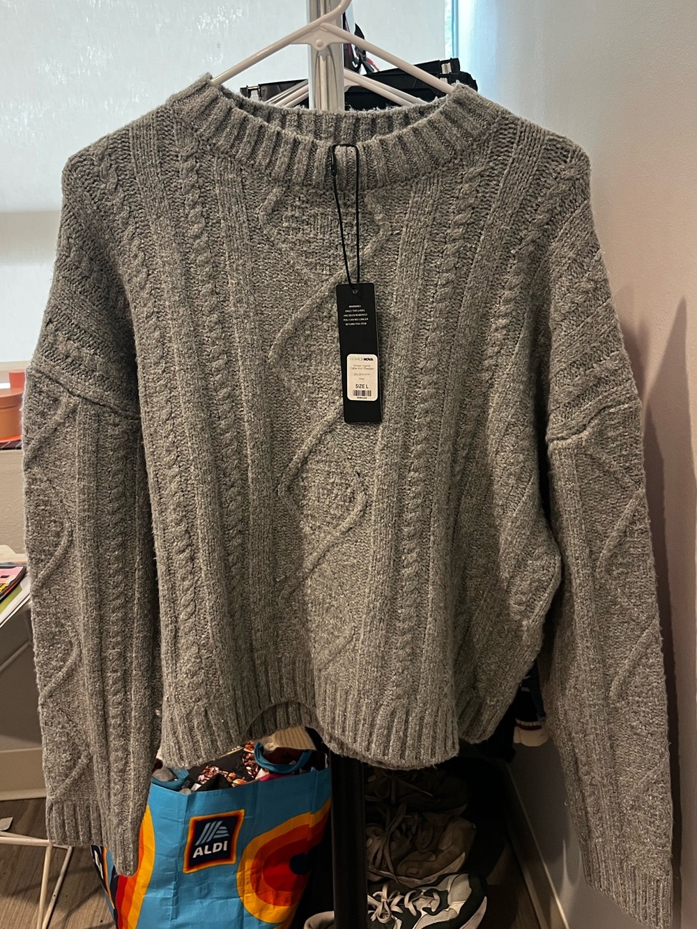 Fashion Nova Gray Cable Knit Sweater | Cozy Fall Knit | NWT | Size L